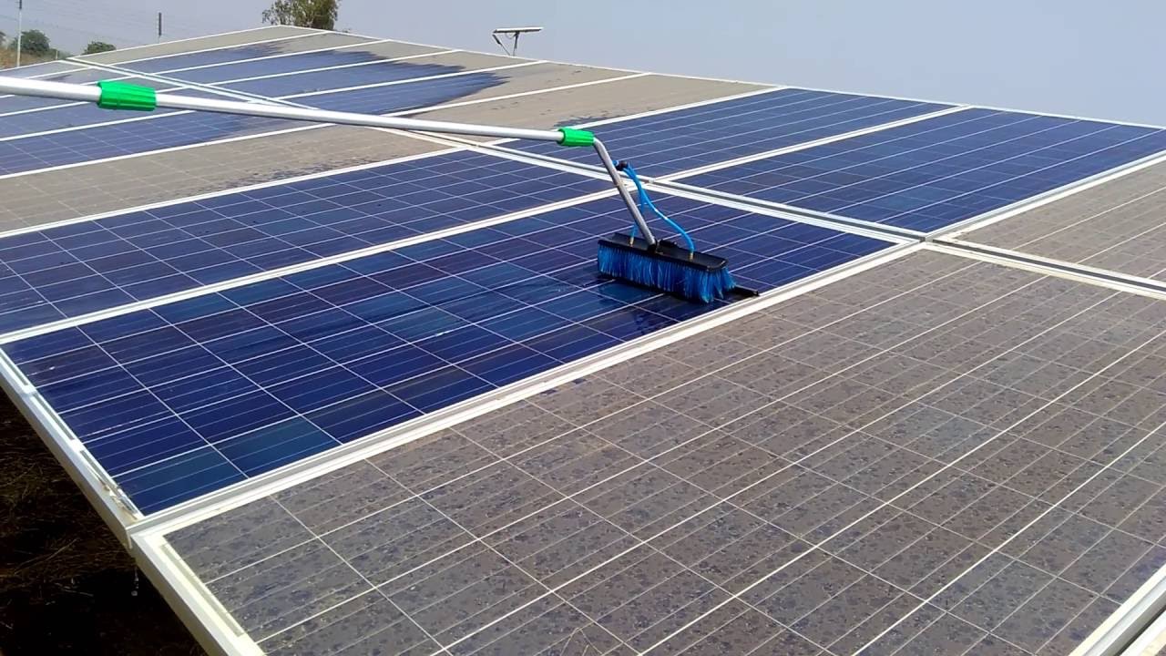 Solar panel cleaning in progress